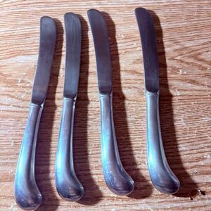4 Korea Dinner Butter Knife Pistol Grip Hollow Handle 9"  Stainless Vtg mcm